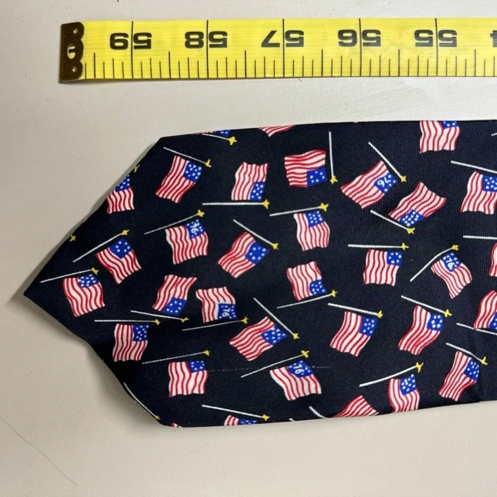 Alynn Neckwear Mens Old Glory American Flag Silk Tie Navy Blue Patriotic USA